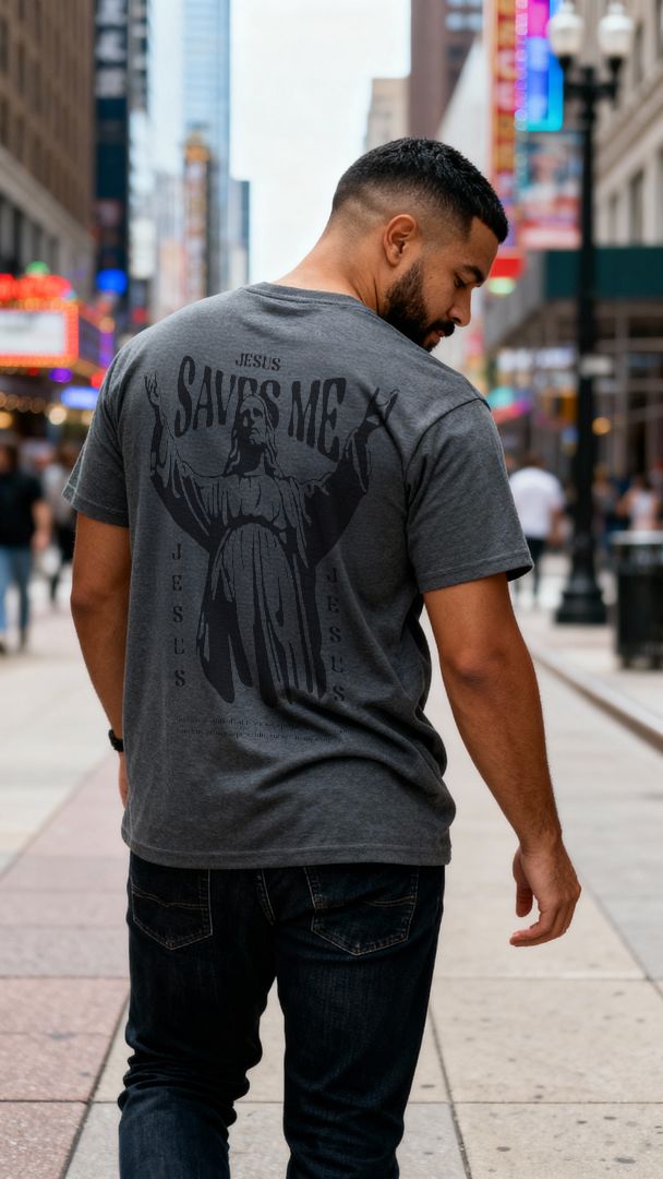 Jesus Saves Me - Black Vintage Dye T-Shirt - Image 4