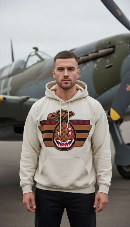 Chenille WWII Money Bag - Sand Hoodie Sweatshirt