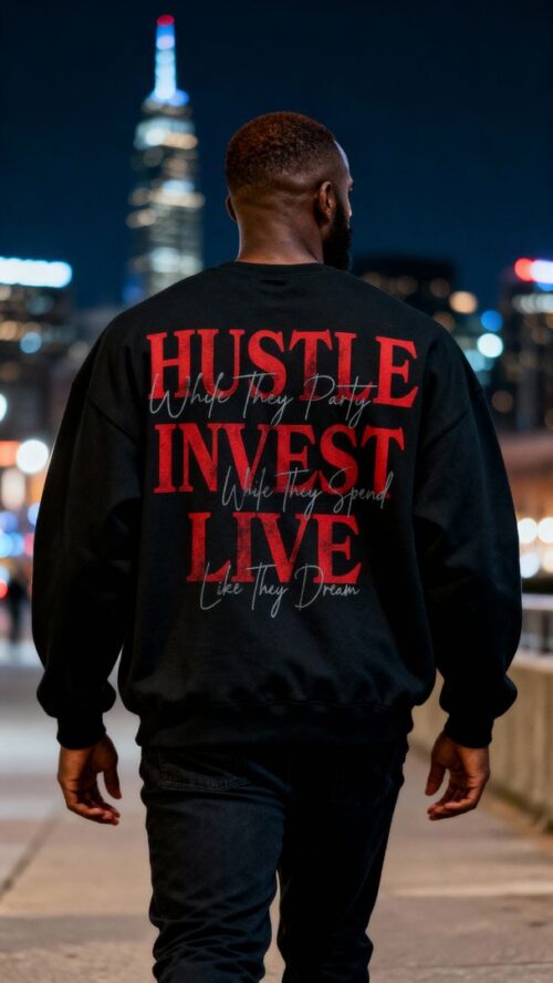 Hustle Invest Live - Black Crewneck Sweatshirt