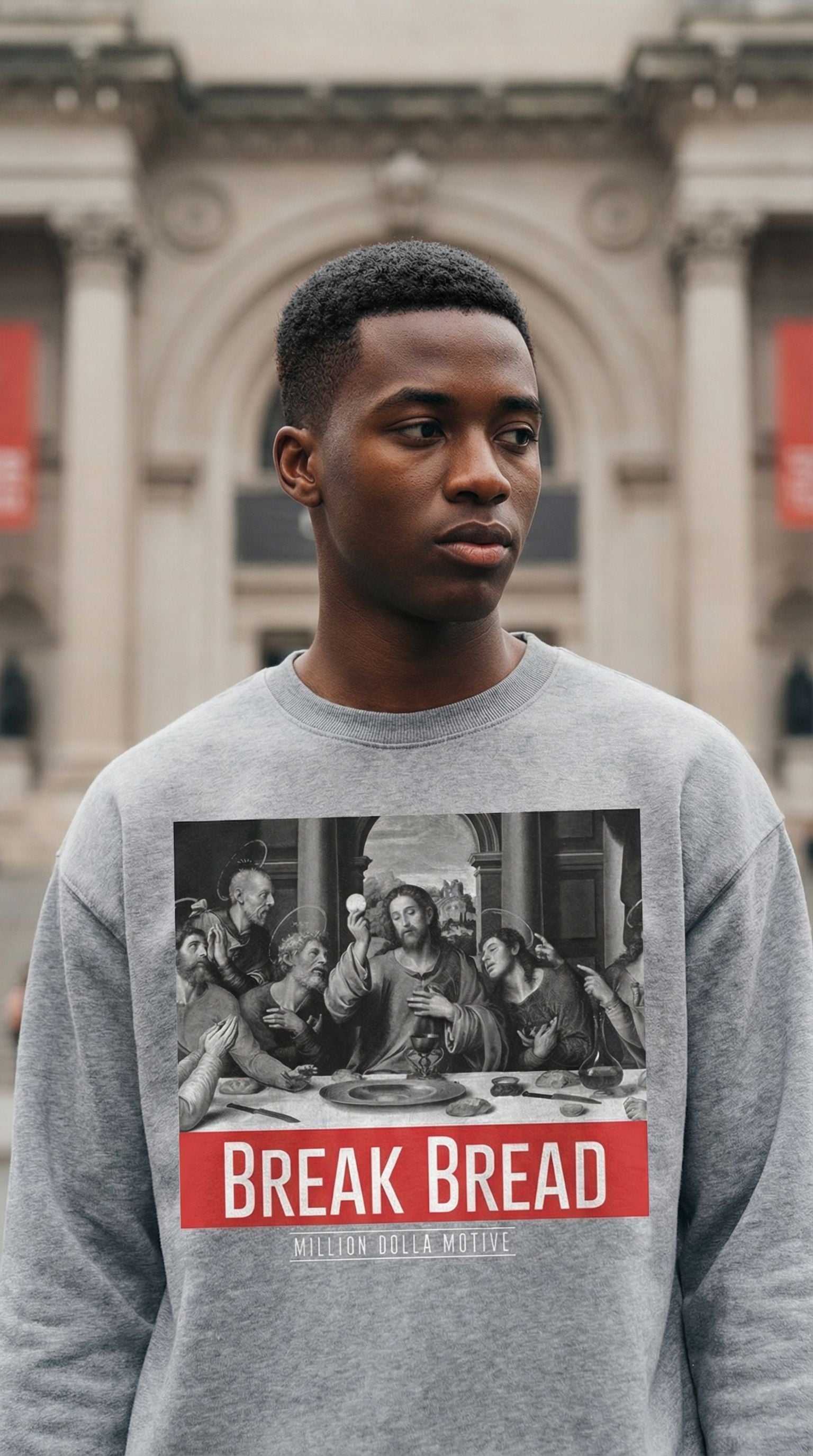Break Bread - Heather Grey Crewneck Sweatshirt - Image 2