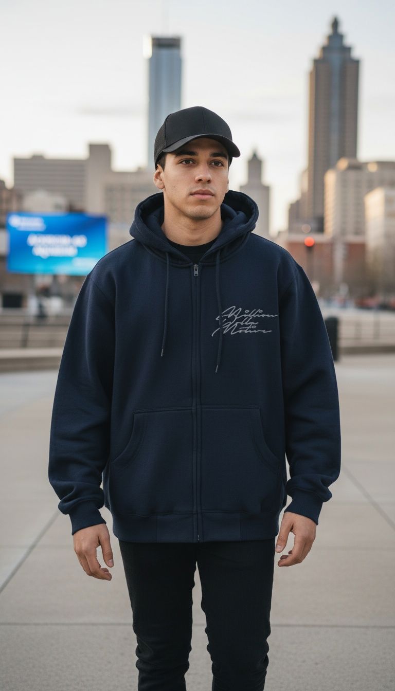 Money Bag - Navy Zipper Hoodie Sweatshirt - Image 3