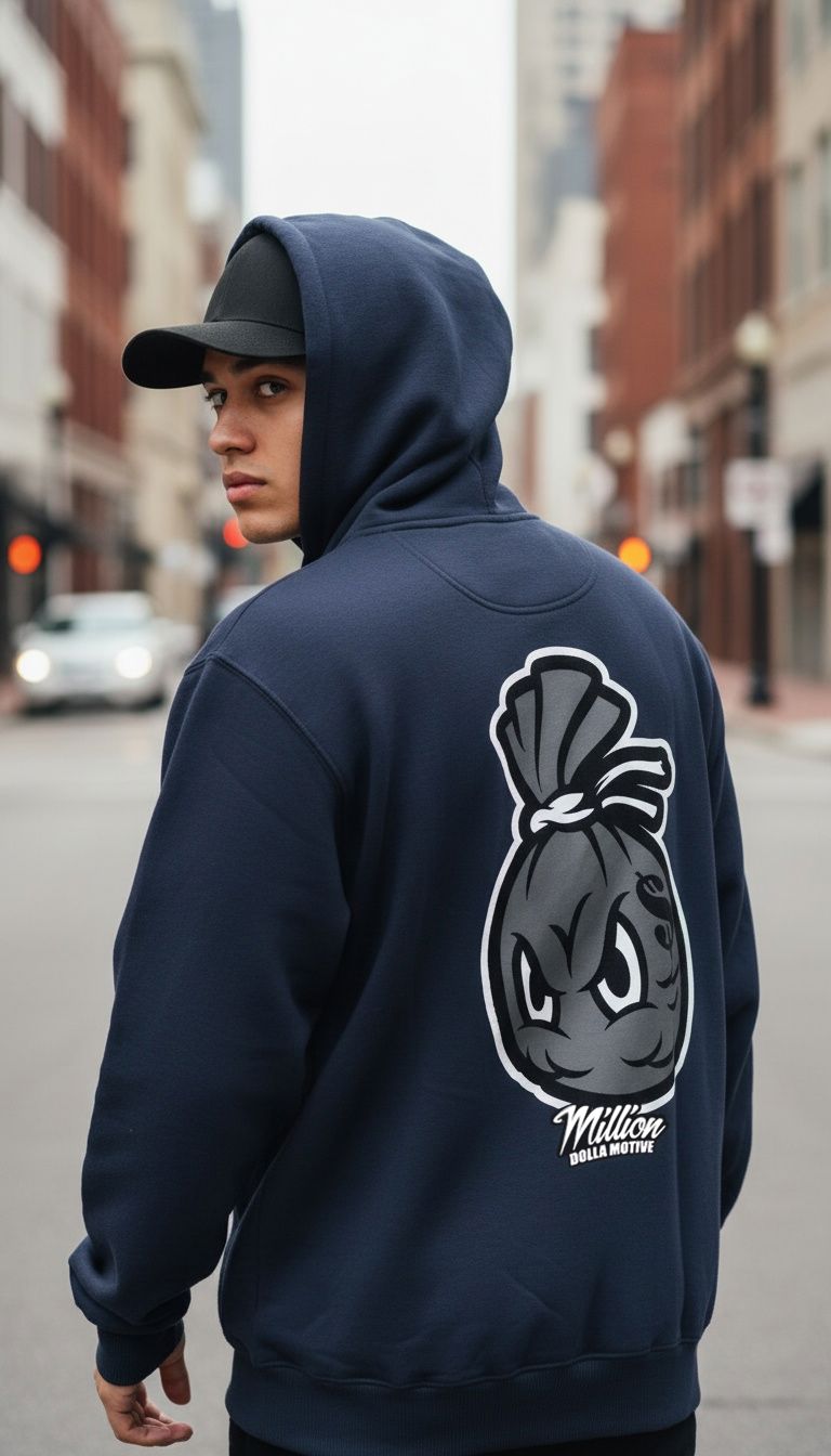 Money Bag - Navy Zipper Hoodie Sweatshirt - Image 2