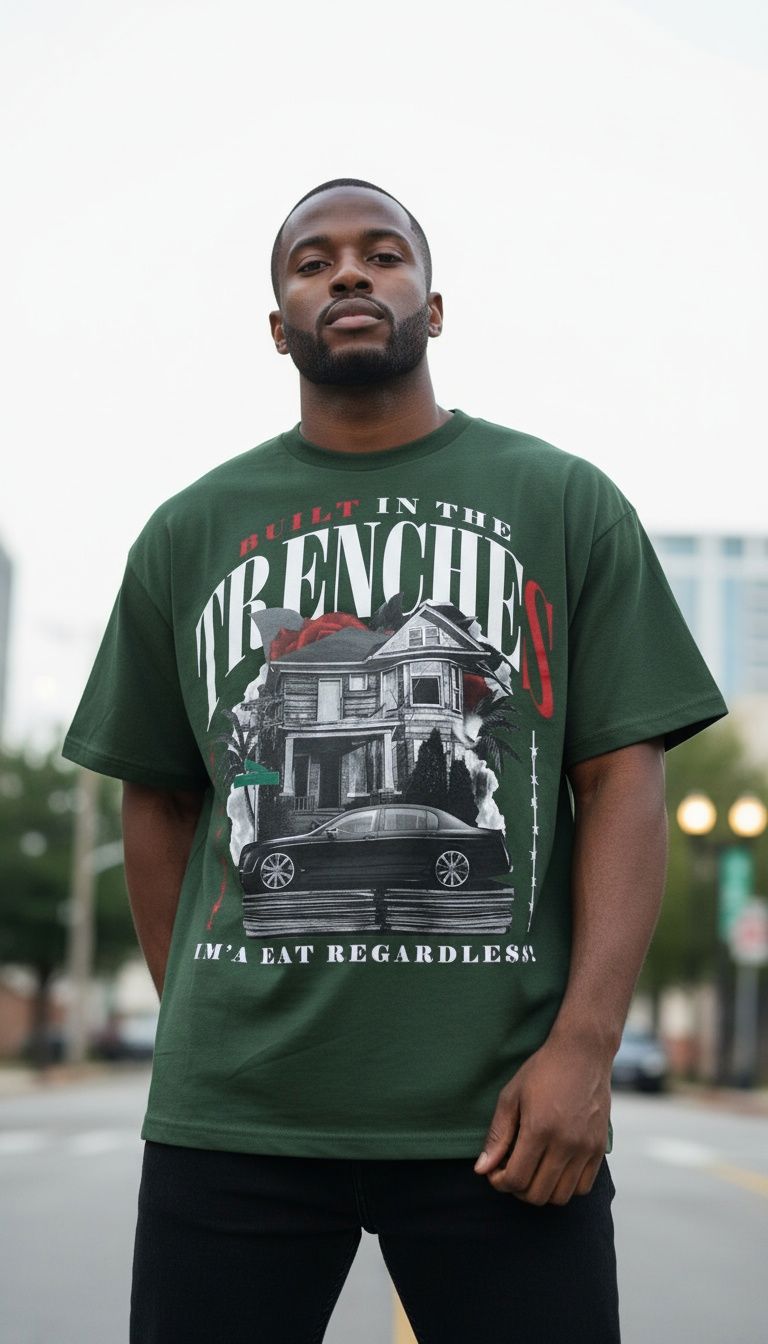 Built In The Trenches - Dark Green T-Shirt - Image 2