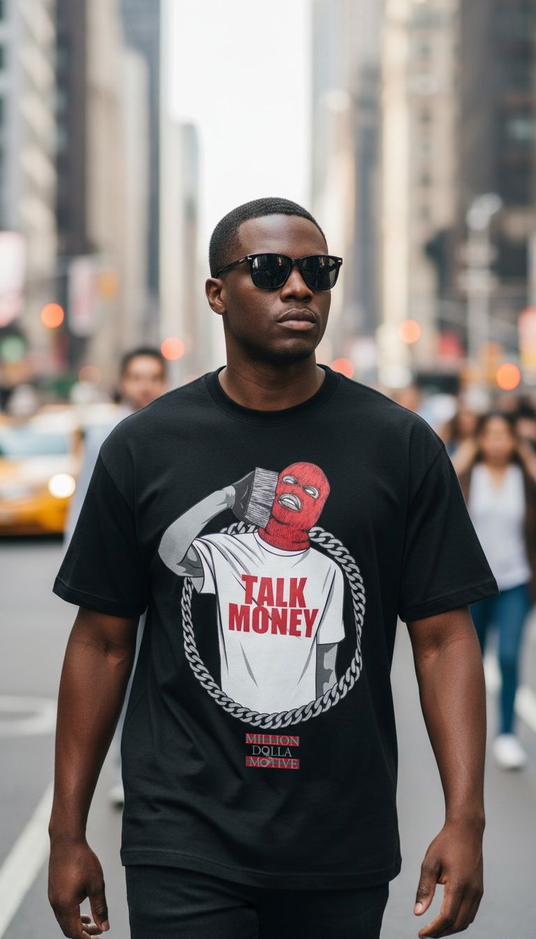 Talk Money Phone - Red on Black T-Shirt - Image 2