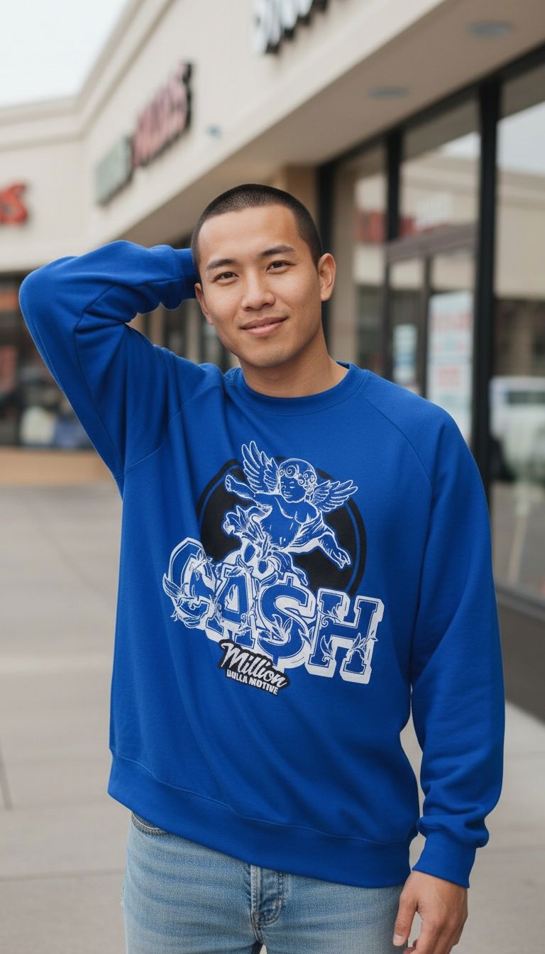 Cash Angel Cherub - Royal Blue Crewneck Sweatshirt - Image 2