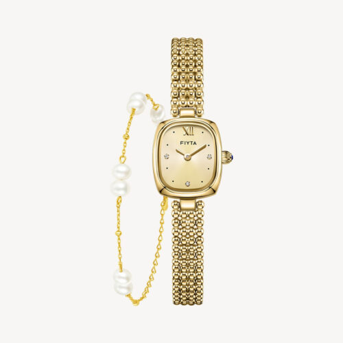 Gold Watches with Zircon Dial & Pearl Bracelet Gift Set