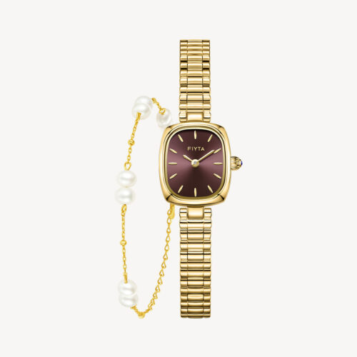 Gold Watch & Pearl Bracelet Gift Set