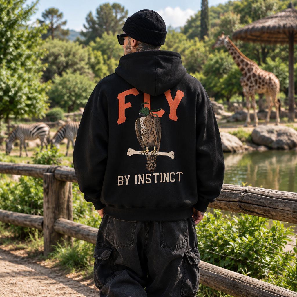 Fly By Instinct - Black Hoodie Sweatshirt - Image 2
