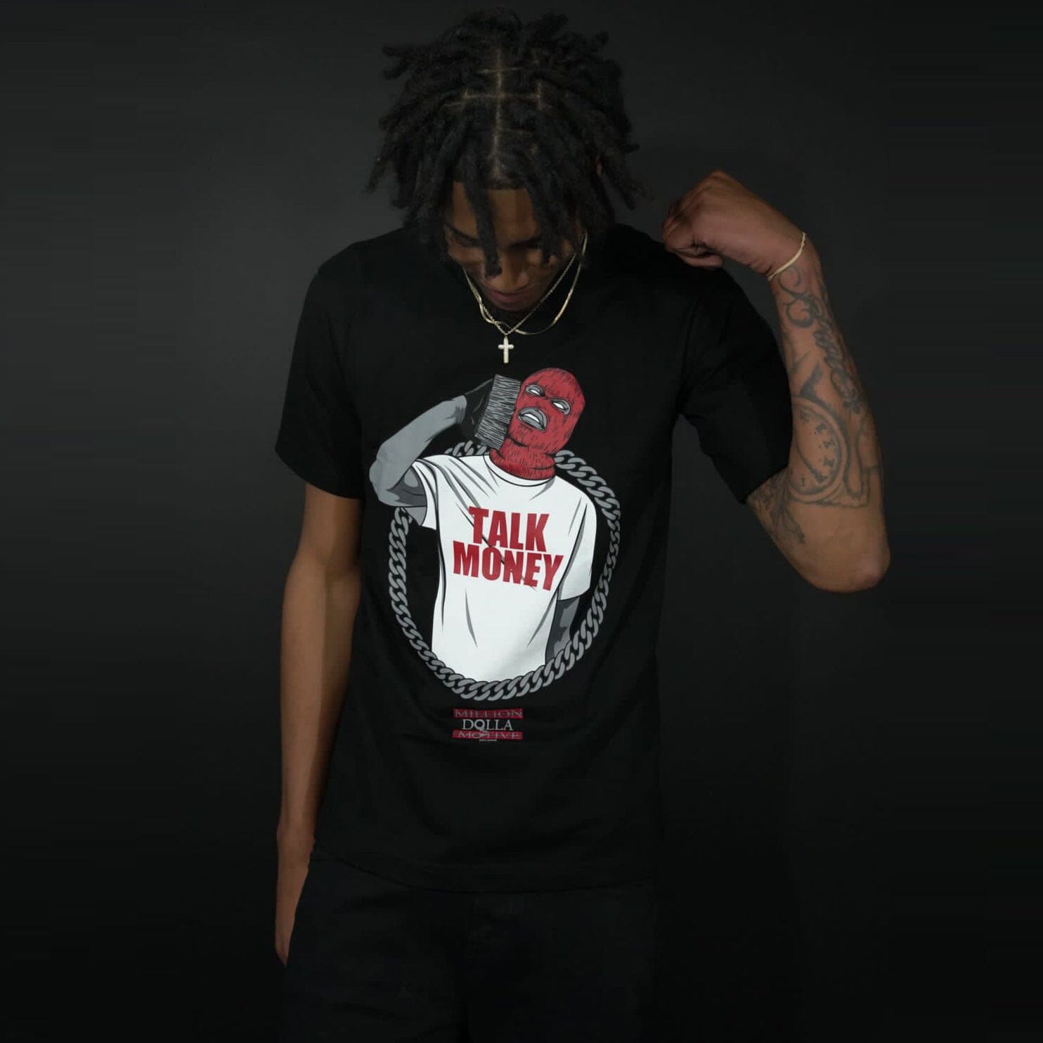 Talk Money Phone - Red on Black T-Shirt - Image 3