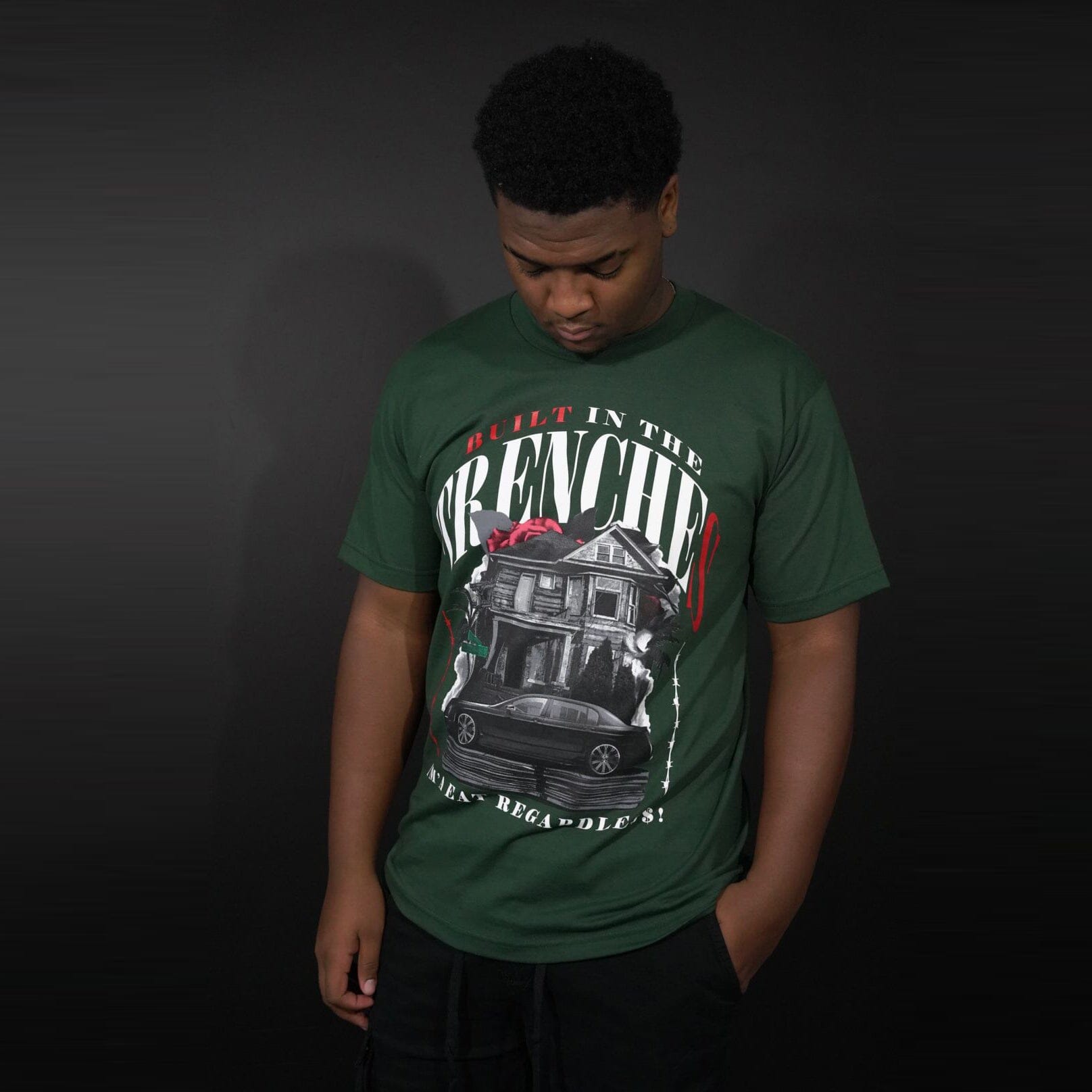 Built In The Trenches - Dark Green T-Shirt - Image 3