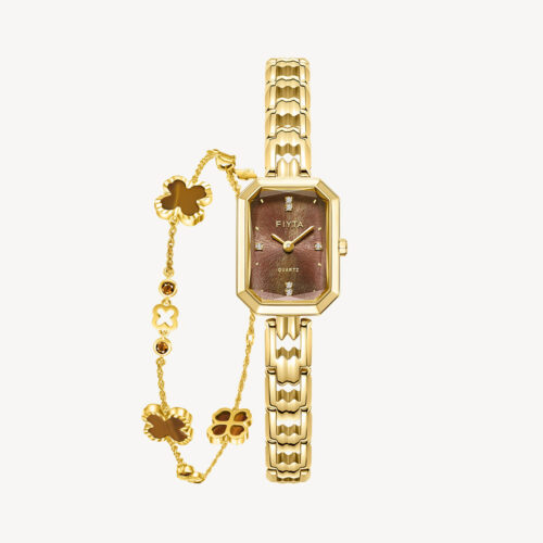 Eastern Grace Collection Women's Watch & Tiger’s Eye Clover Bracelet Gift Set