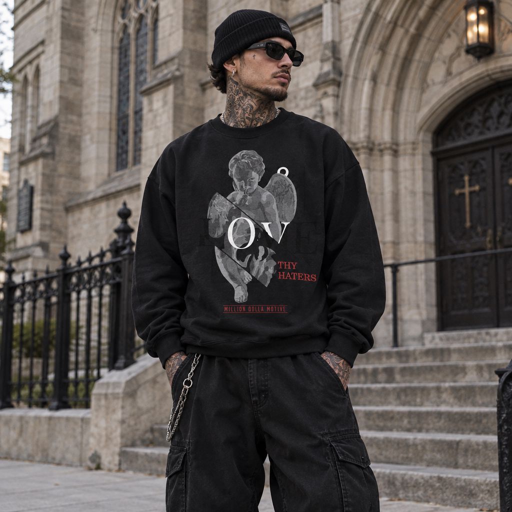 Love Thy Haters - Black Crewneck Sweatshirt - Image 2