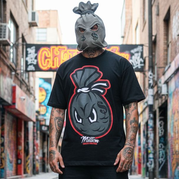 Money Bag - Grey/Infrared on Black T-Shirt