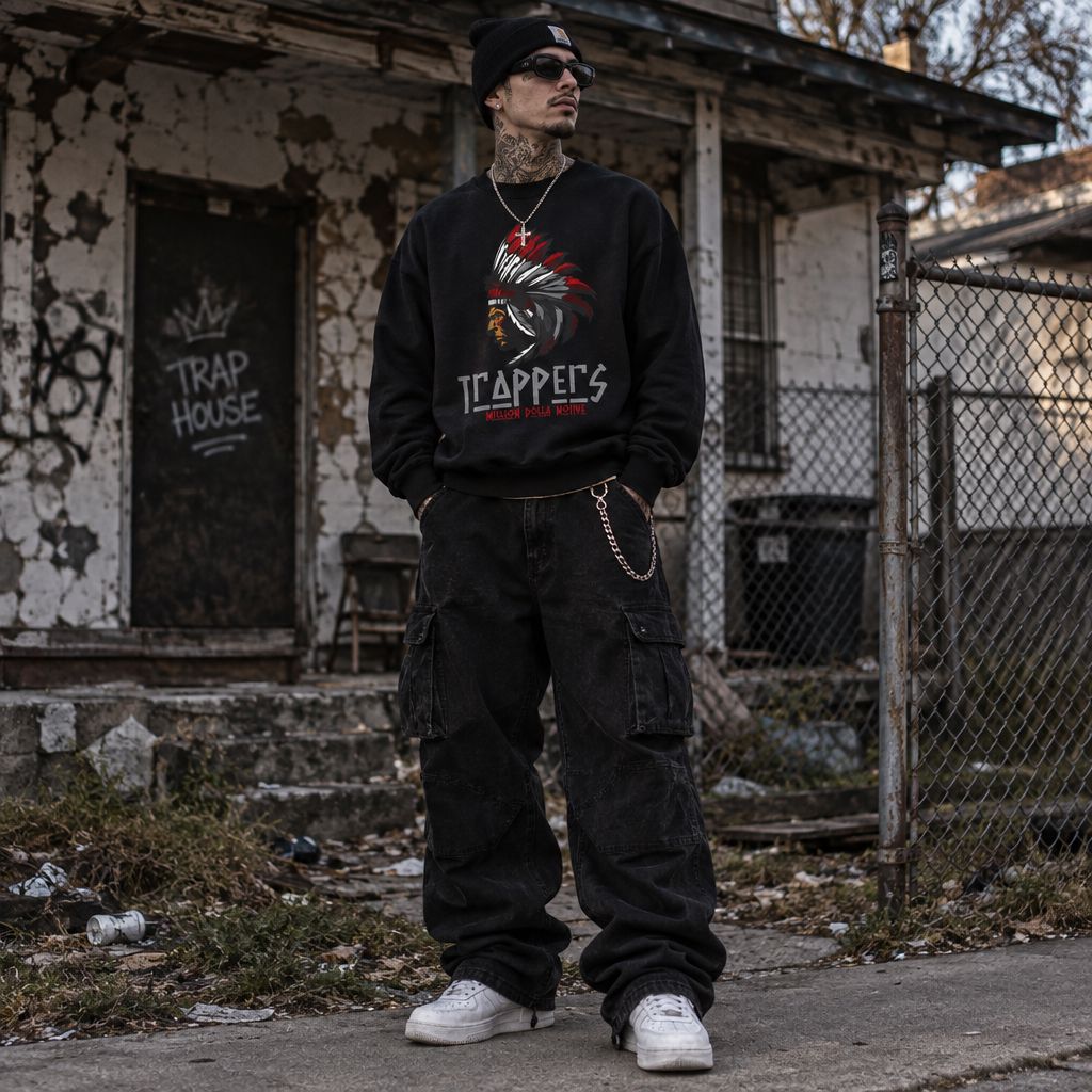 Trappers - Red on Black Crewneck Sweatshirt - Image 3